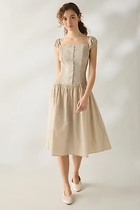 Daisy Street Glow Drop Waist Smocked Midi Dress