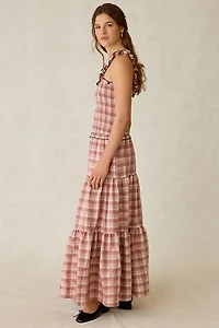 Daisy Street Ivy Blushed Check Smocked Maxi Dress