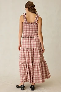 Daisy Street Ivy Blushed Check Smocked Maxi Dress
