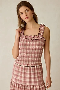 Daisy Street Ivy Blushed Check Smocked Maxi Dress