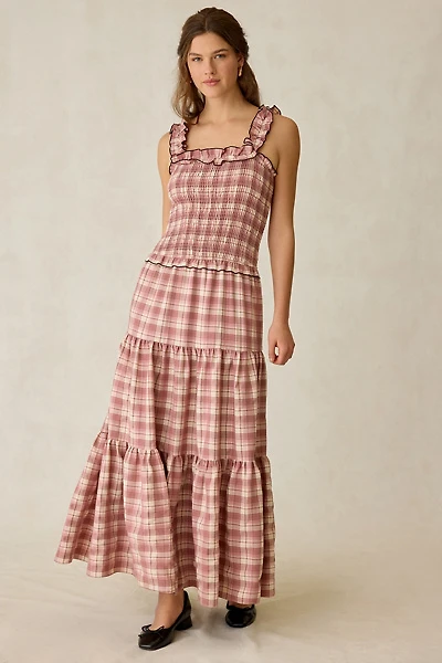 Daisy Street Ivy Blushed Check Smocked Maxi Dress
