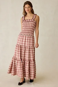 Daisy Street Ivy Blushed Check Smocked Maxi Dress