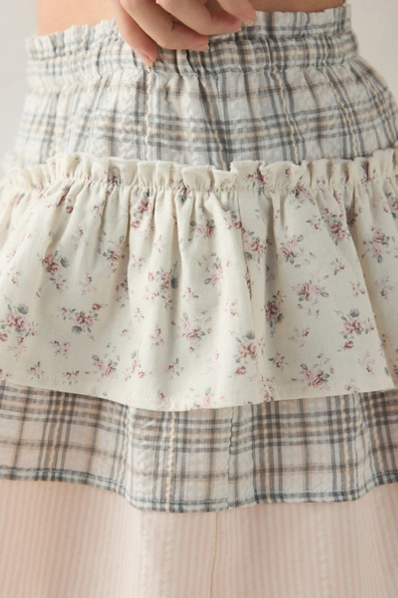 Daisy Street Mixed Print Ruffle Mini Skirt