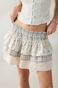 Daisy Street Mixed Print Ruffle Mini Skirt