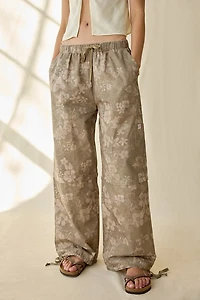 Daisy Street Hibiscus Print Baggy Tear-Way Pants