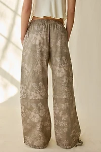 Daisy Street Hibiscus Print Baggy Tear-Way Pants
