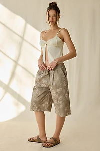 Daisy Street Hibiscus Print Baggy Tear-Way Pants