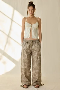Daisy Street Hibiscus Print Baggy Tear-Way Pants
