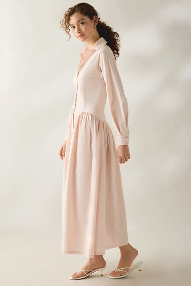 Daisy Street Rhubarb Drop Waist Shirt Maxi Dress