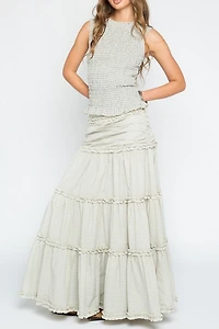 Daisy Street Dew Check Tiered Maxi Skirt