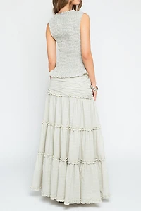 Daisy Street Dew Check Tiered Maxi Skirt