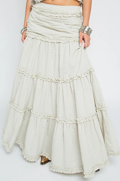 Daisy Street Dew Check Tiered Maxi Skirt