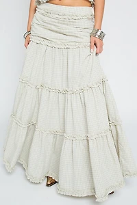 Daisy Street Dew Check Tiered Maxi Skirt