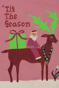 Red Cap Santa and Reindeer Holiday Greeting Card