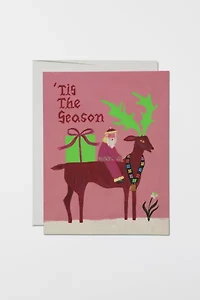Red Cap Santa and Reindeer Holiday Greeting Card