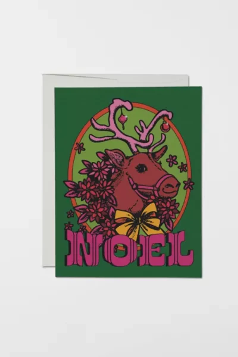 Red Cap Noel Reindeer Holiday Card