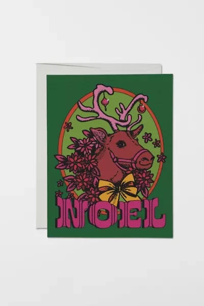 Red Cap Noel Reindeer Holiday Card