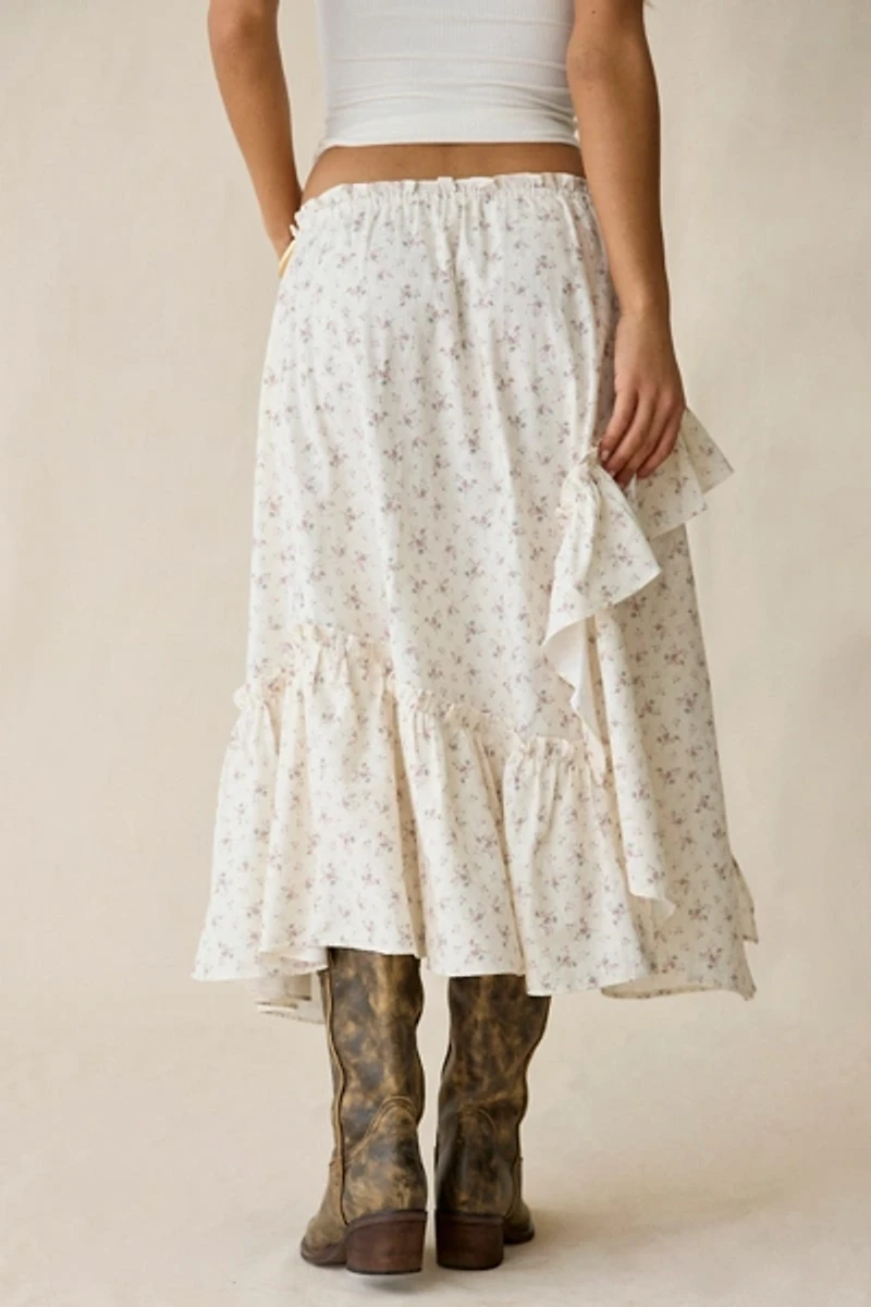 Daisy Street Darling Ditsy Floral Asymmetric Tiered Midi Skirt
