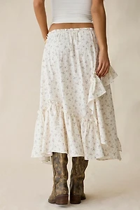 Daisy Street Darling Ditsy Floral Asymmetric Tiered Midi Skirt