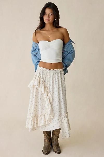 Daisy Street Darling Ditsy Floral Asymmetric Tiered Midi Skirt