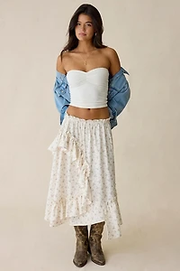 Daisy Street Darling Ditsy Floral Asymmetric Tiered Midi Skirt