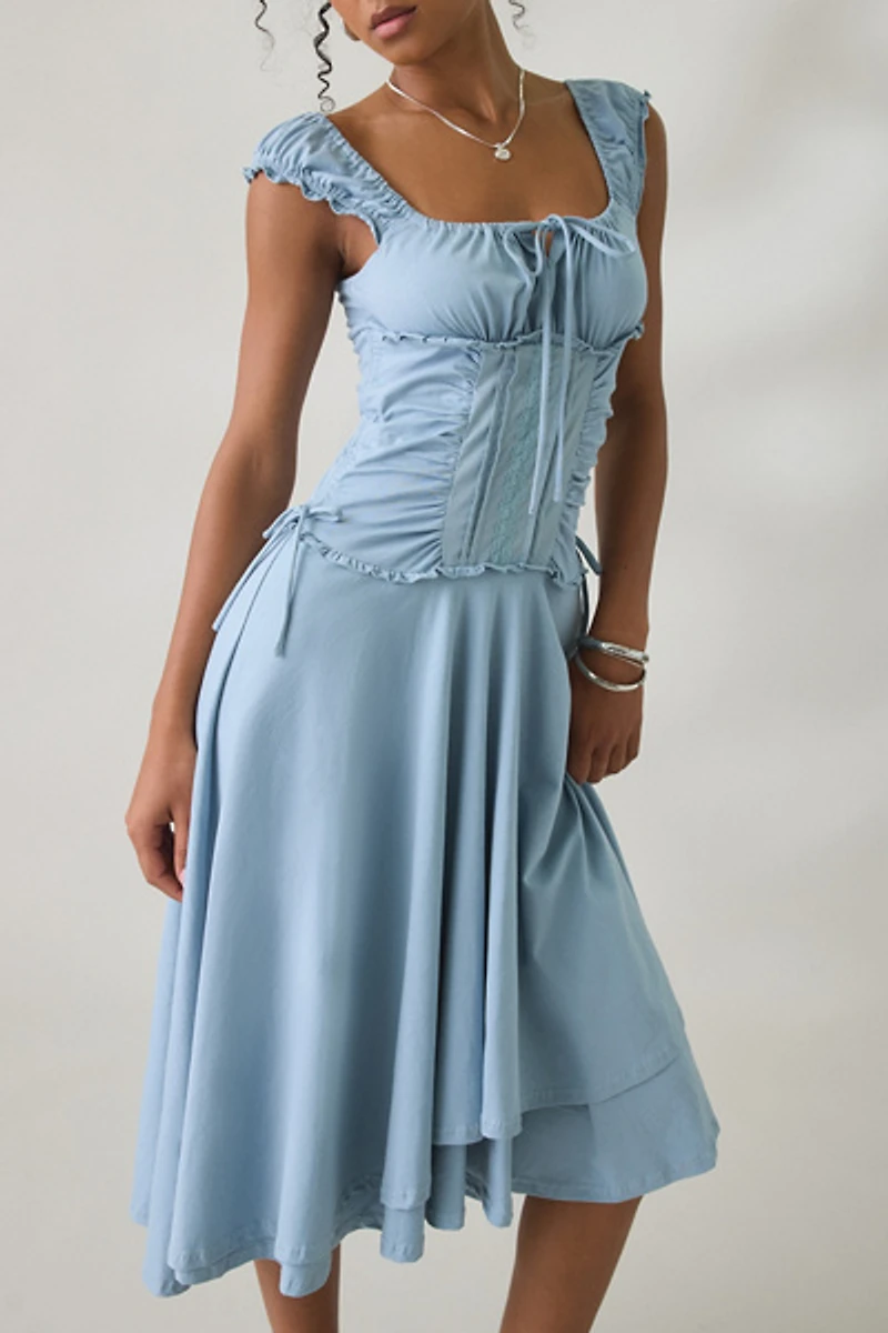 Daisy Street Whimsey Ruched Corset Midi Dress