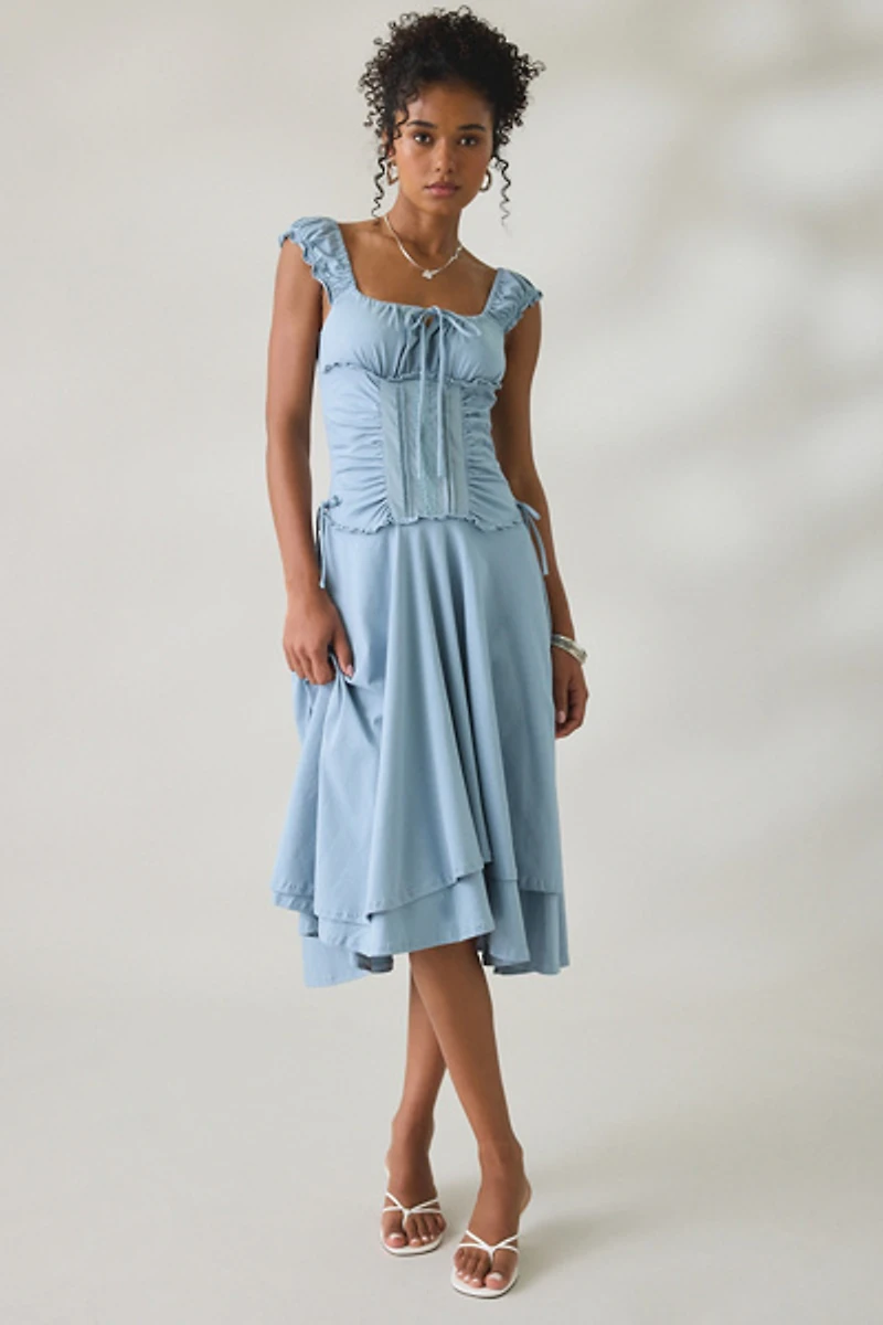 Daisy Street Whimsey Ruched Corset Midi Dress