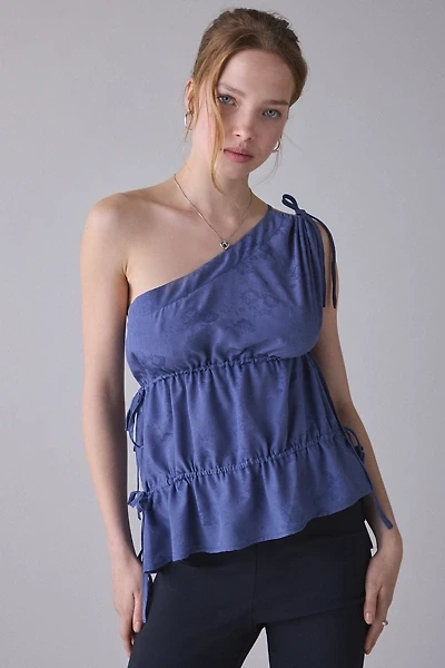 Daisy Street Ocean Ruched Tie Asymmetric One-Shoulder Top