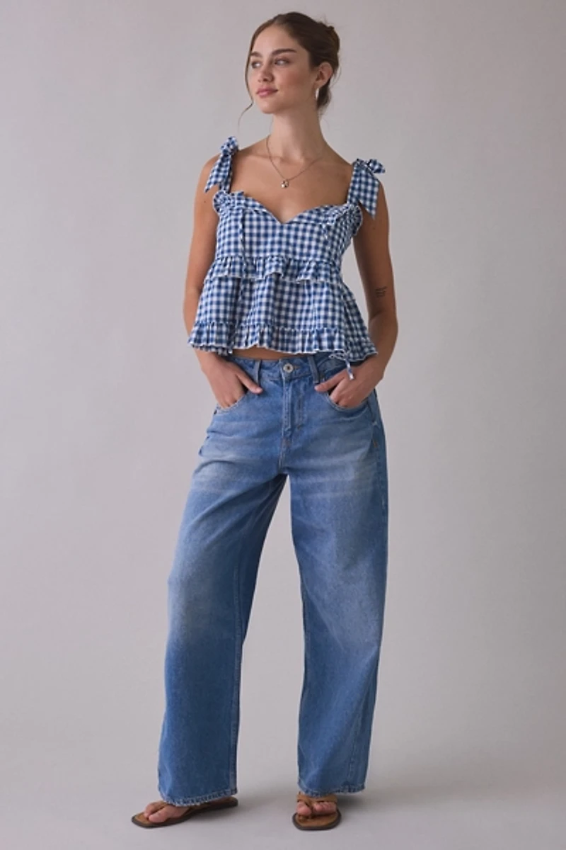 Daisy Street Keepsake Tie-Strap Ruffle Babydoll Top