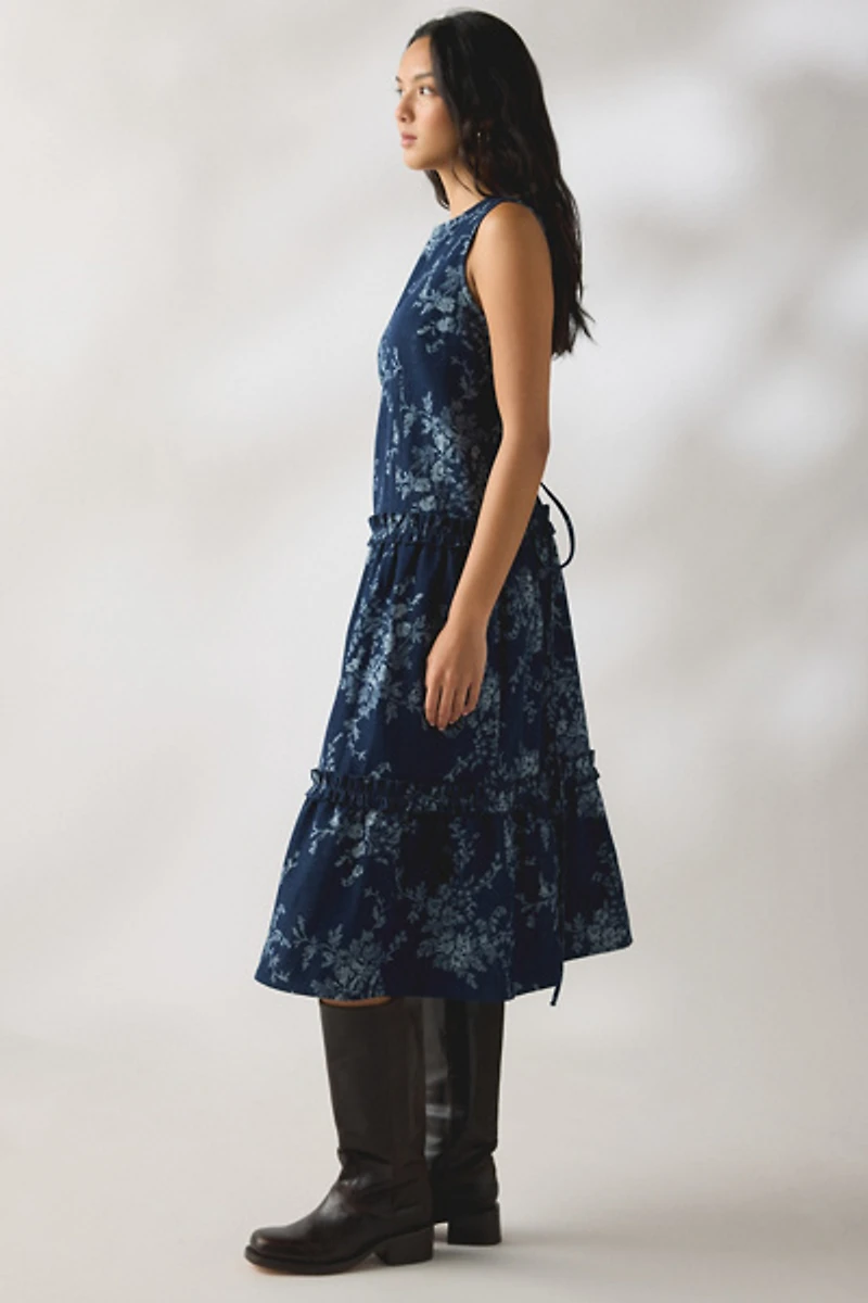 Daisy Street Flora Tiered Ruffle Denim Midi Dress