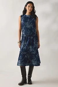 Daisy Street Flora Tiered Ruffle Denim Midi Dress
