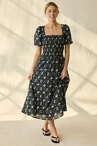 Daisy Street Picnic Perfect Smocked Puff Sleeve Midi Dress