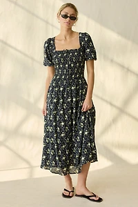 Daisy Street Picnic Perfect Smocked Puff Sleeve Midi Dress