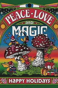 Red Cap Peace Love Magic Holiday Greeting Card