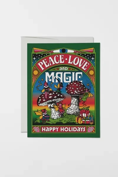 Red Cap Peace Love Magic Holiday Greeting Card