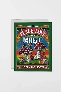 Red Cap Peace Love Magic Holiday Greeting Card
