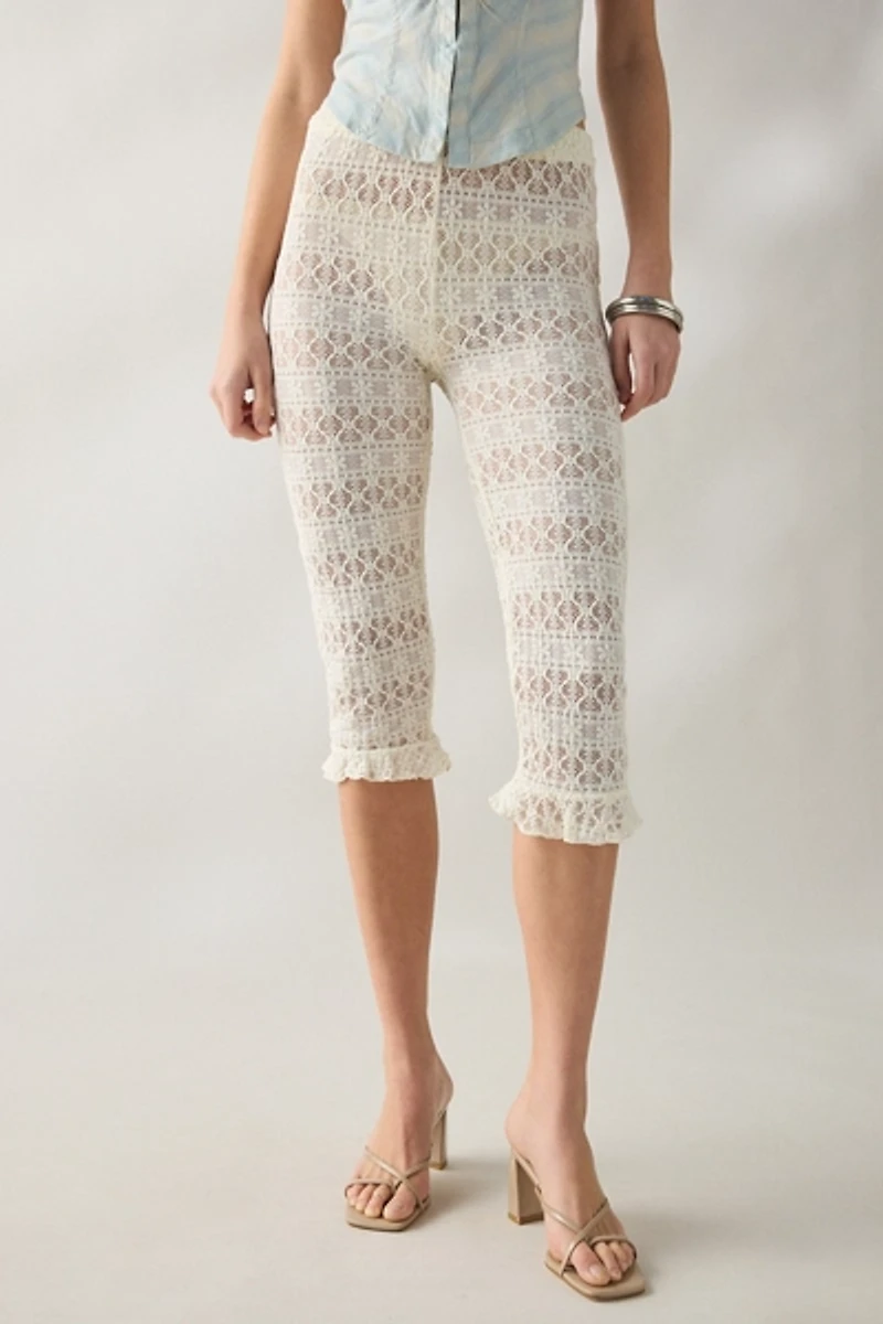 Daisy Street Buttermilk Sheer Lace Capri Pants