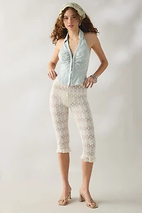 Daisy Street Buttermilk Sheer Lace Capri Pants