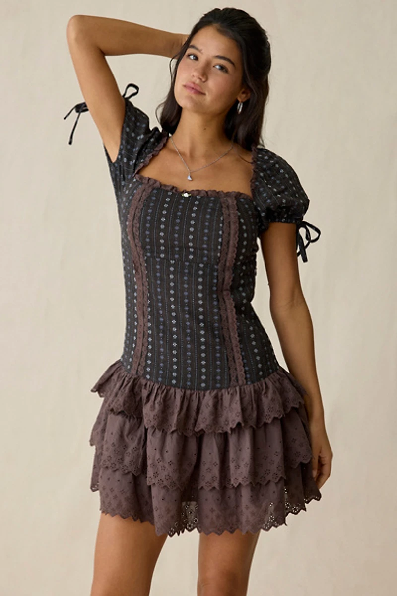 Daisy Street Orchard Drop Waist Ruffle Mini Dress