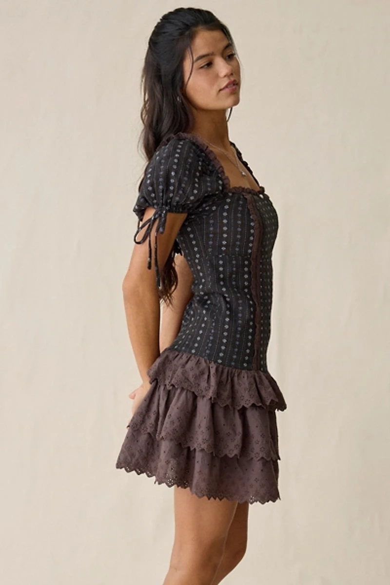 Daisy Street Orchard Drop Waist Ruffle Mini Dress