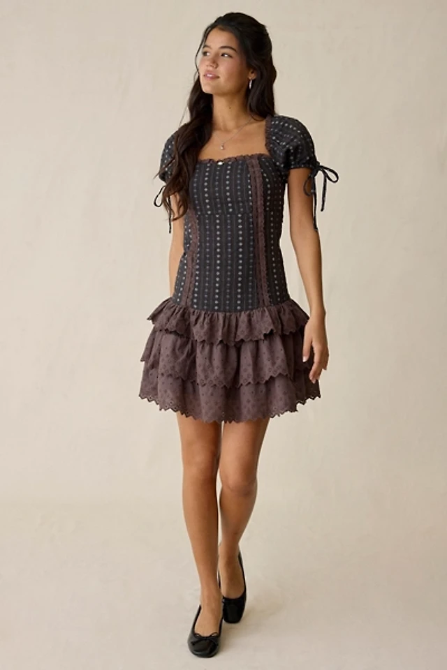 daisy street crinkle gingham shirred mini dress Daisy Street Called Crinkle Gingham Shirred Mini Dress