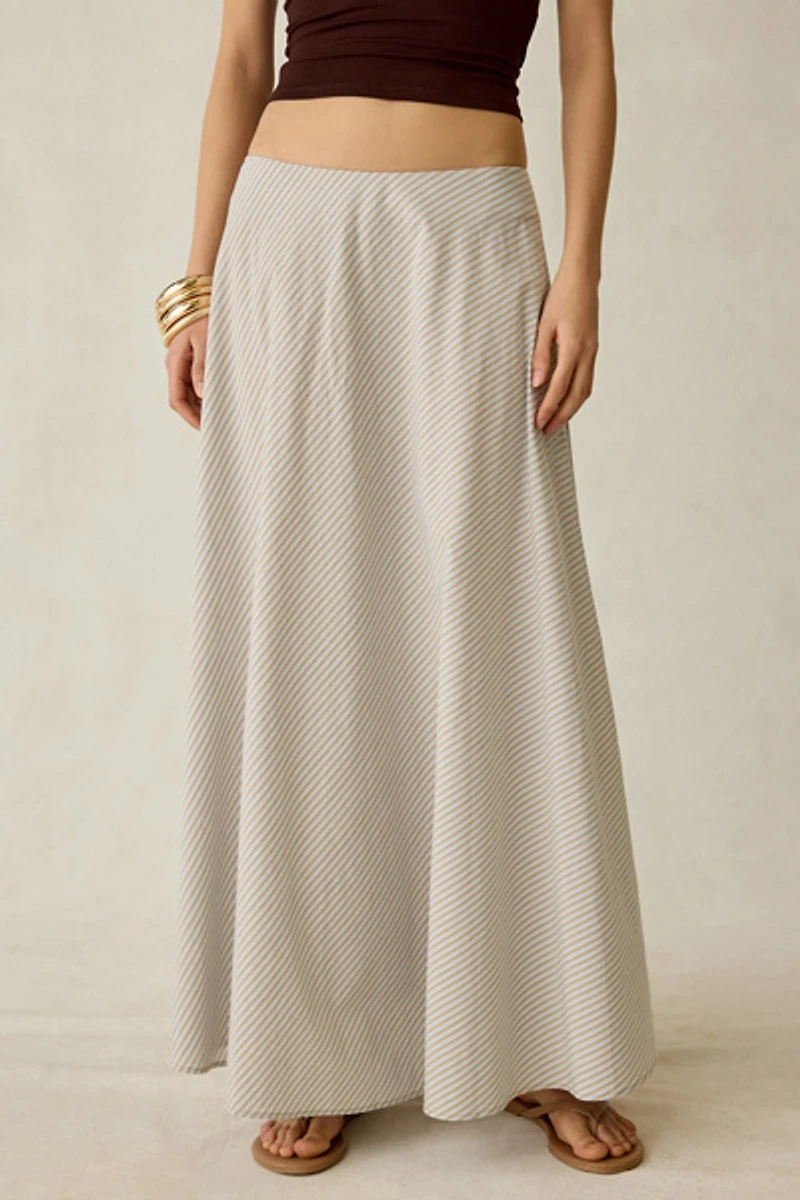 Daisy Street Buttermint Striped Cotton Maxi Skirt