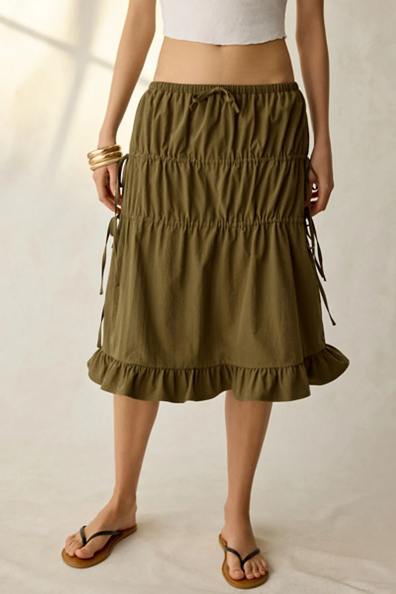 Daisy Street Ruched Side-Tie Midi Skirt