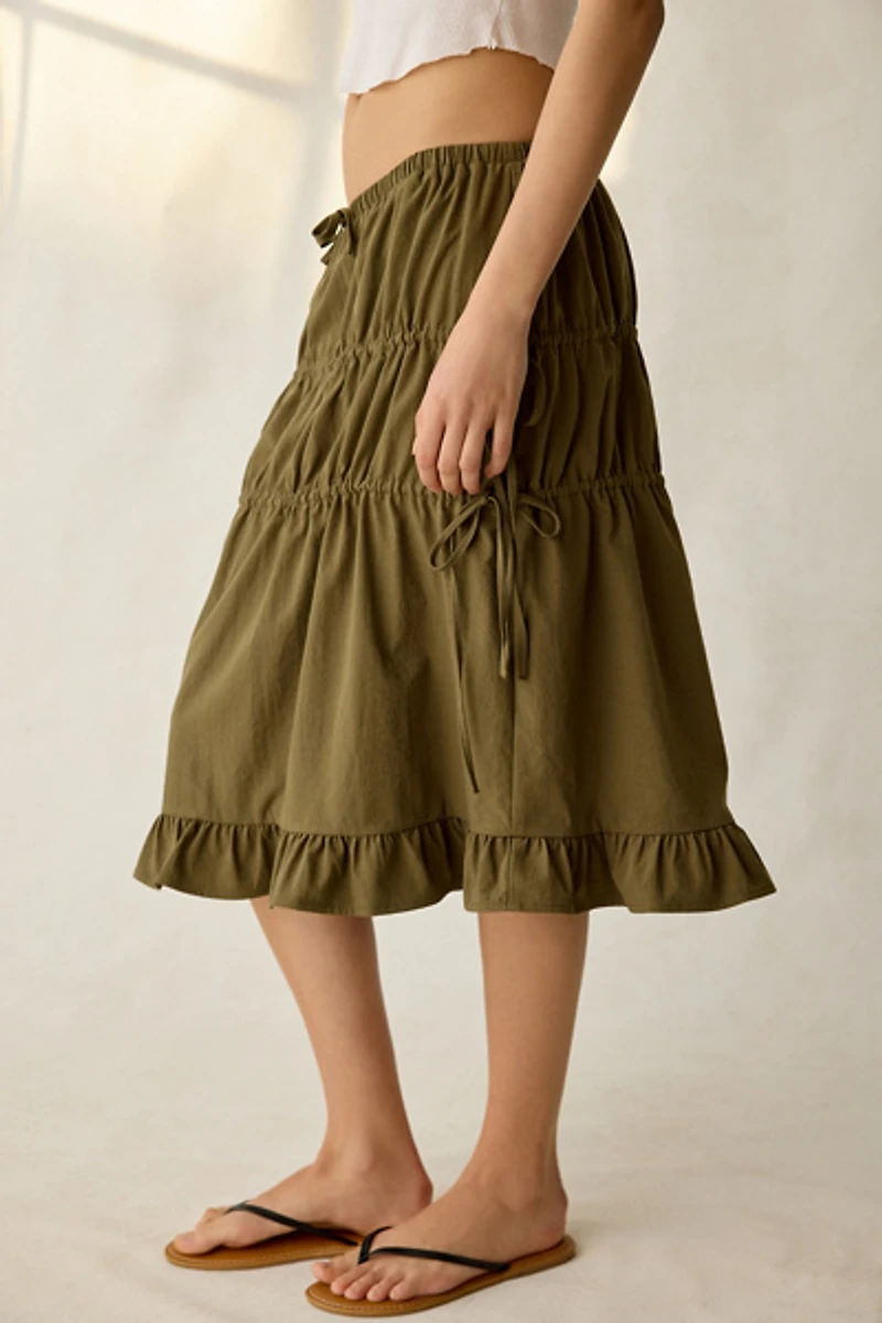 Daisy Street Ruched Side-Tie Midi Skirt