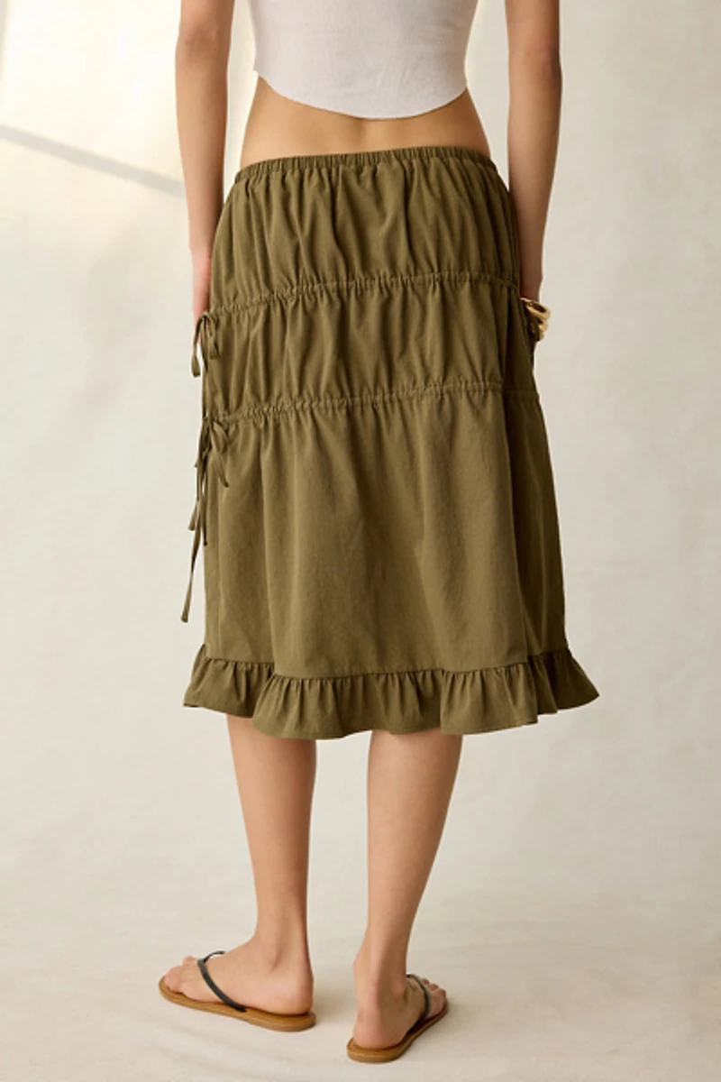 Daisy Street Ruched Side-Tie Midi Skirt