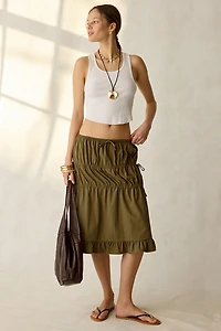 Daisy Street Ruched Side-Tie Midi Skirt