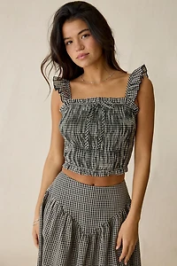 Daisy Street Starling Gingham Smocked Crop Top