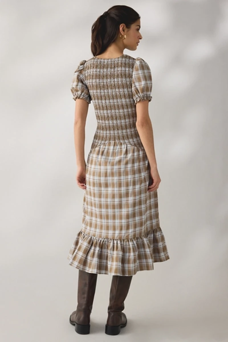 Daisy Street Nectar Puff Sleeve Smocked Midi Dress