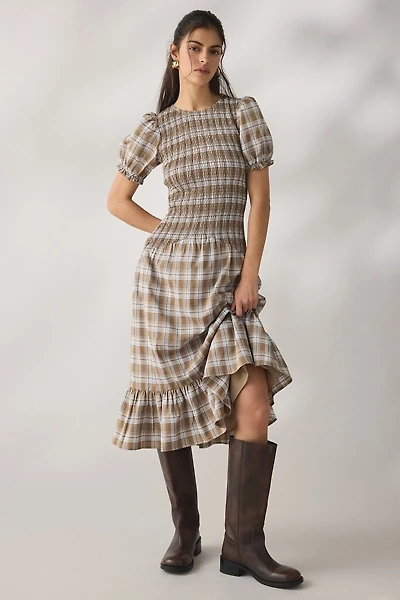 Daisy Street Nectar Puff Sleeve Smocked Midi Dress