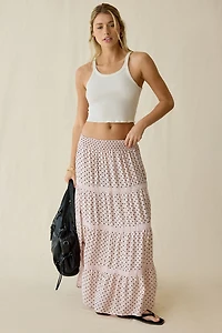 Daisy Street On The Dot Tiered Lace Trim Maxi Skirt